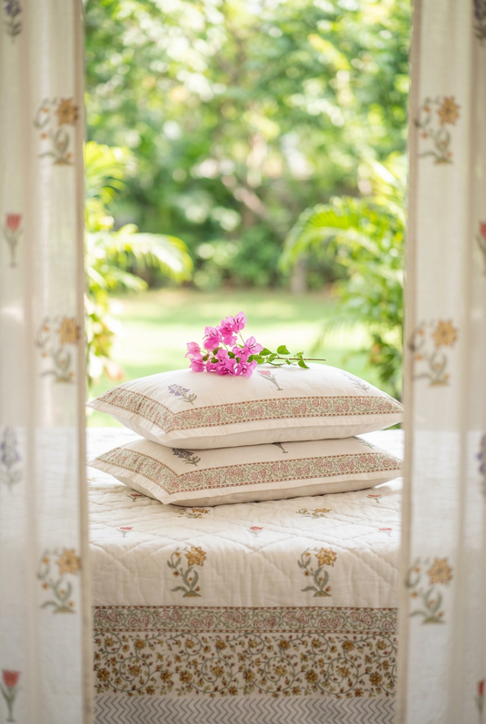 Morning Mist — Hand-Block Cotton Curtain Pair — photo 3