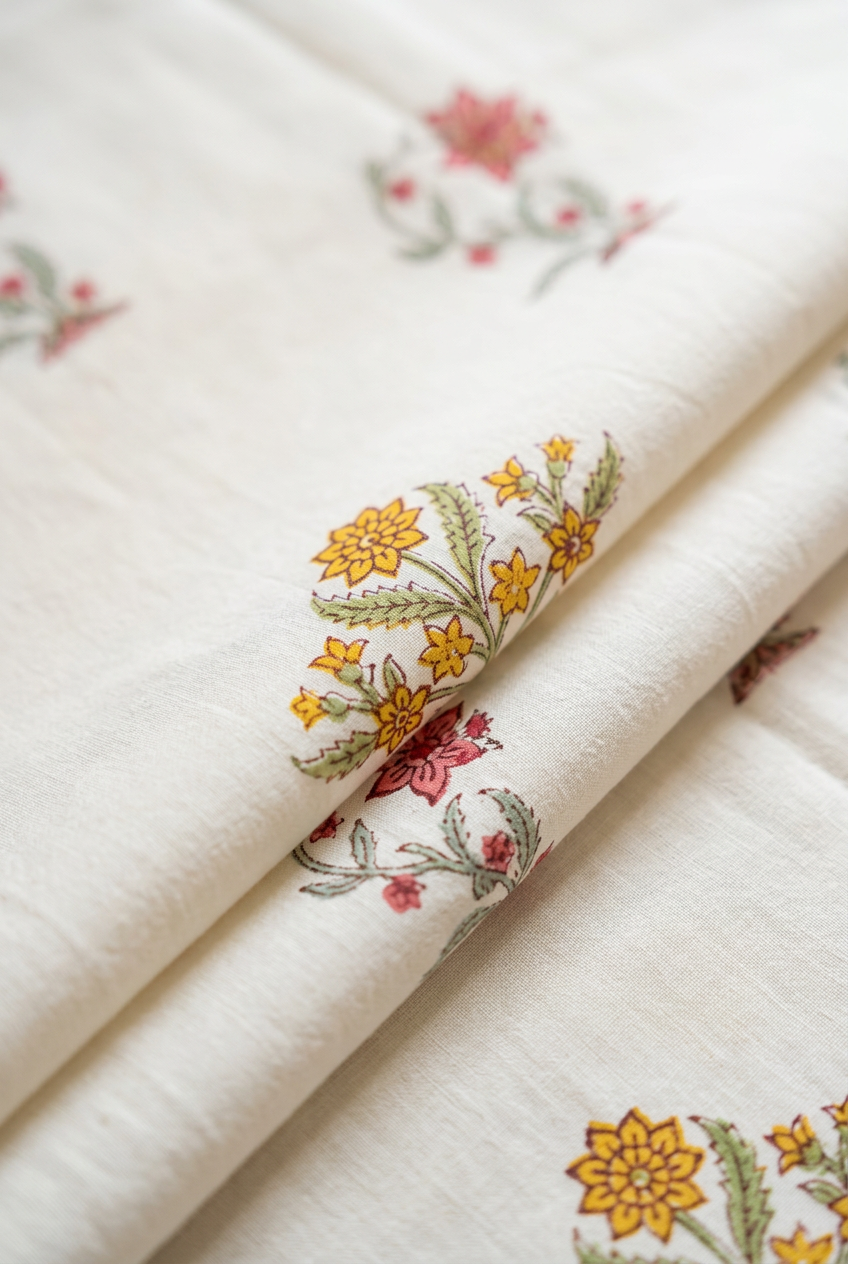 Honey Drift — Hand-Block Cotton Curtain Pair — photo 2