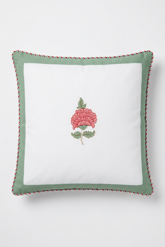 Carnation Charm — Hand-Block Cotton Cushion Cover — photo 1