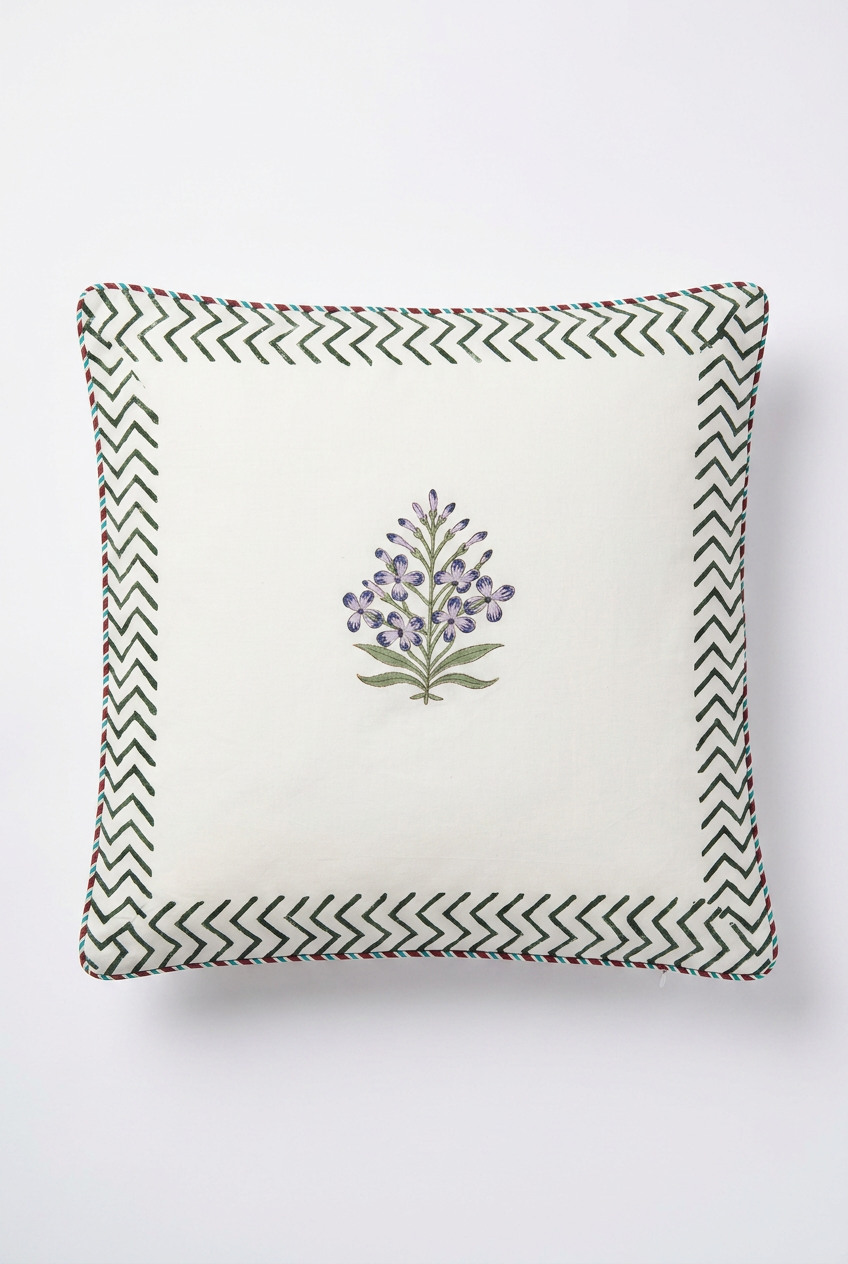 Lavender Spray — Hand-Block Cotton Cushion Cover — photo 1