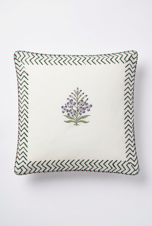 Lavender Spray — Hand-Block Cotton Cushion Cover — photo 1