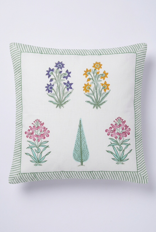 Wildflower Medley — Hand-Block Cotton Cushion Cover — photo 1