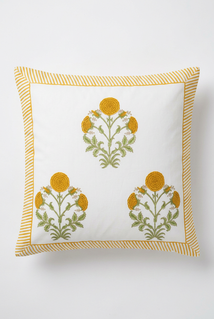 Marigold Trio — Hand-Block Cotton Cushion Cover — photo 1