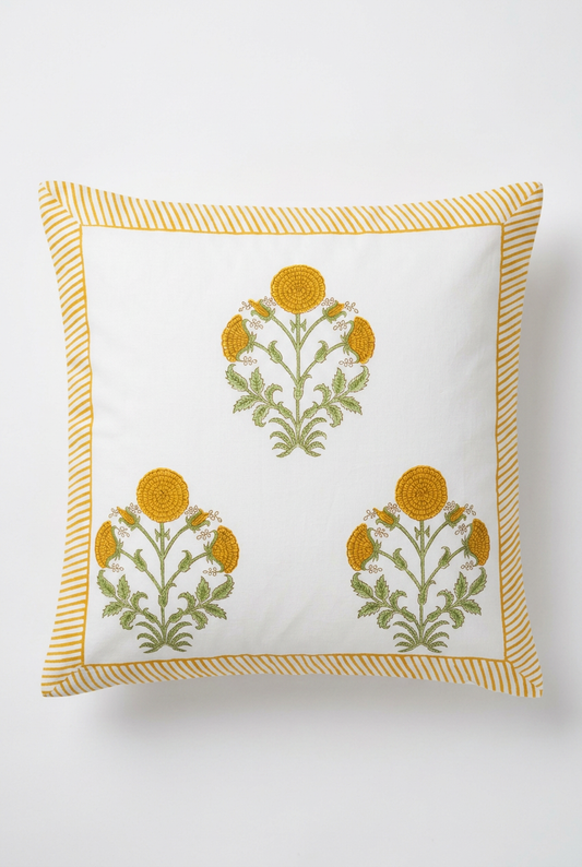 Marigold Trio — Hand-Block Cotton Cushion Cover — photo 1