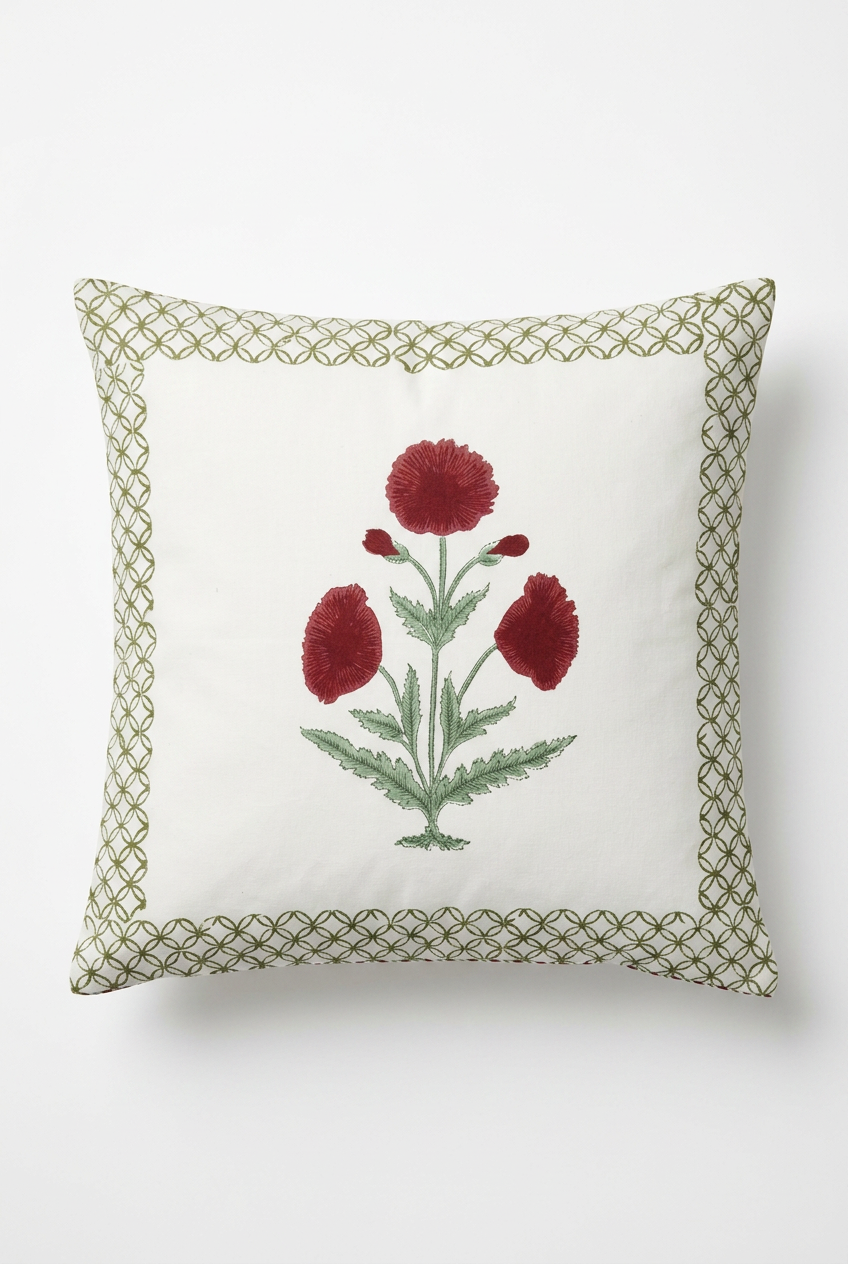 Ruby Carnation — Hand-Block Cotton Cushion Cover — photo 1