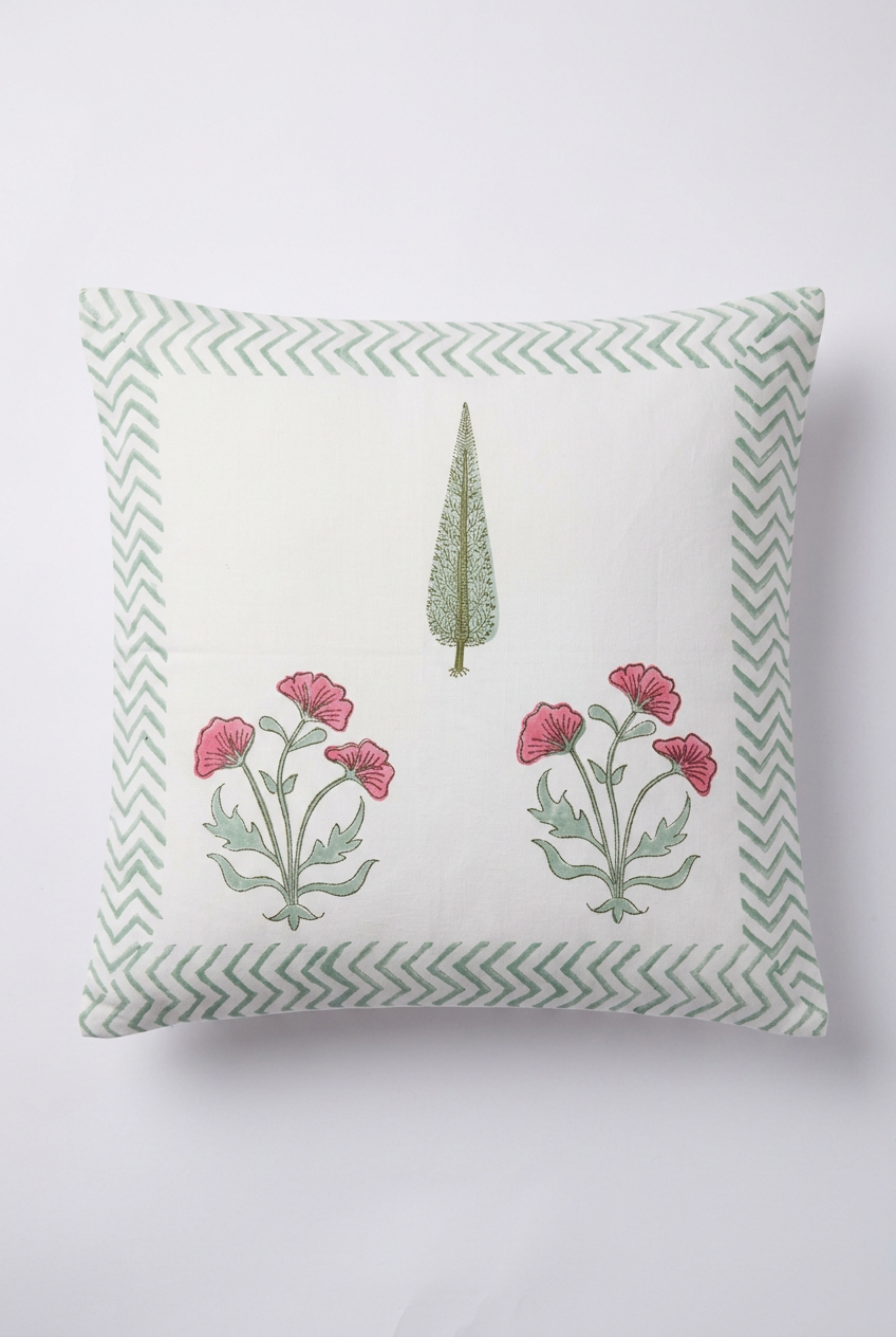 Carnation Cypress — Hand-Block Cotton Cushion Cover — photo 1