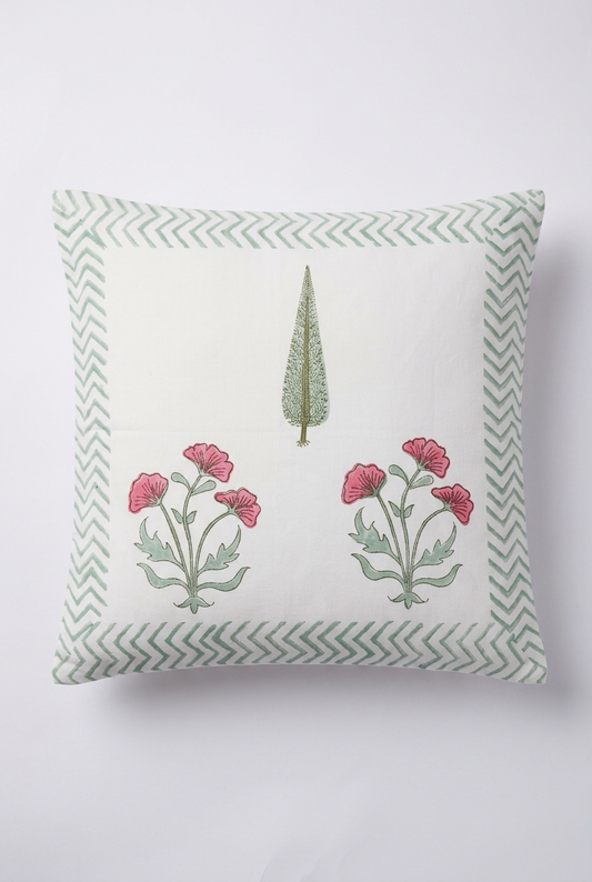 Carnation Cypress — Hand-Block Cotton Cushion Cover — photo 1
