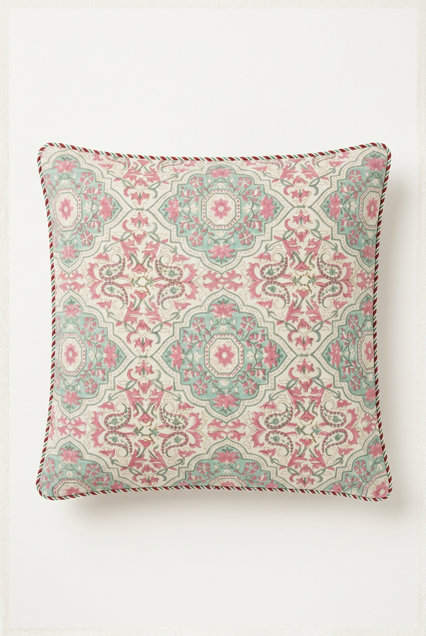 Rose Mughal — Hand-Block Cotton Cushion Cover — photo 1