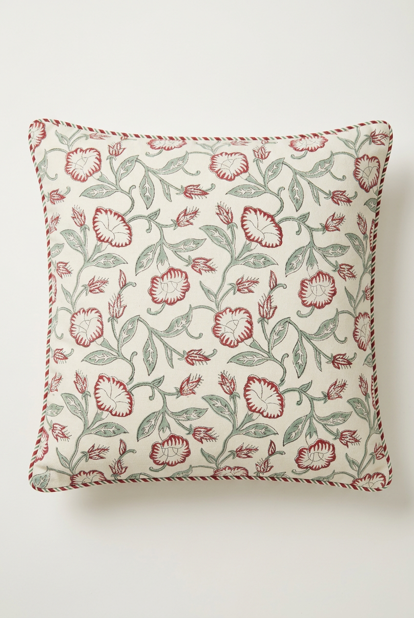 Ruby Carnation — Hand-Block Cotton Cushion Cover — photo 2