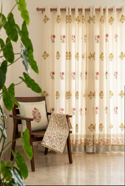 Honey Drift — Hand-Block Cotton Curtain Pair — photo 3