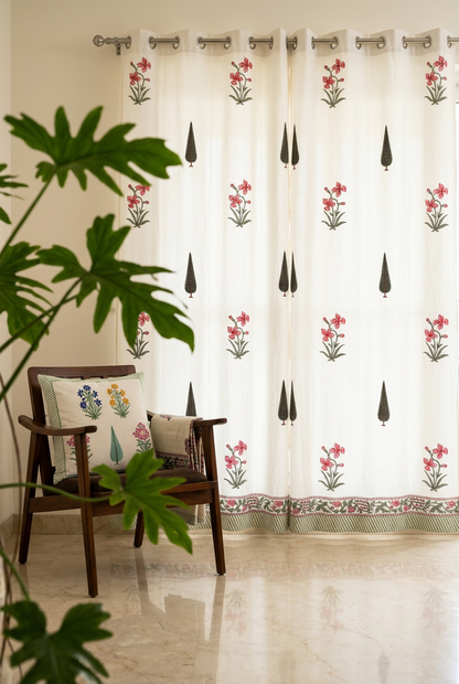 Pink Trail — Hand-Block Cotton Curtain Pair — photo 2