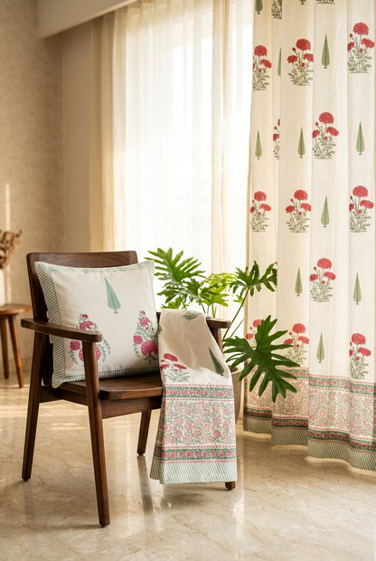 Carnation Arches — Hand-Block Cotton Curtain Pair — photo 2