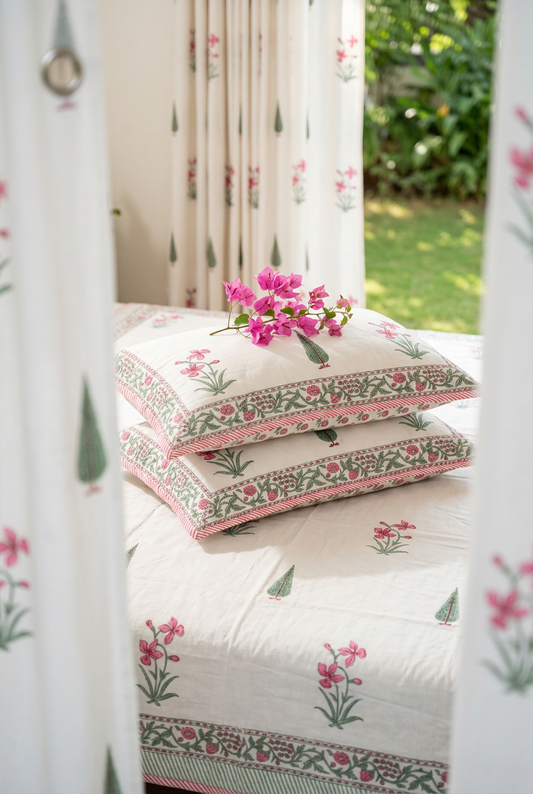 Pink Trail — Hand-Block Cotton Curtain Pair — photo 3