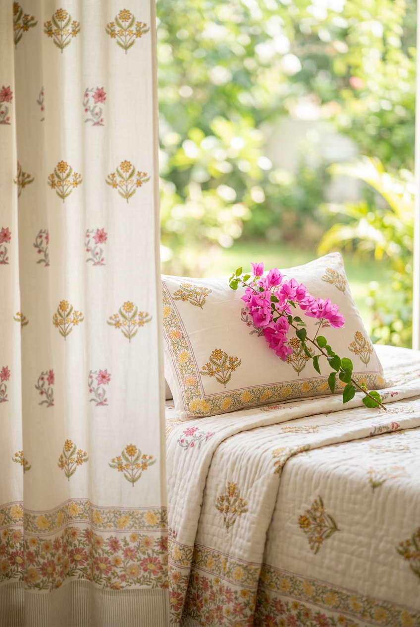 Honey Drift — Hand-Block Cotton Curtain Pair — photo 4