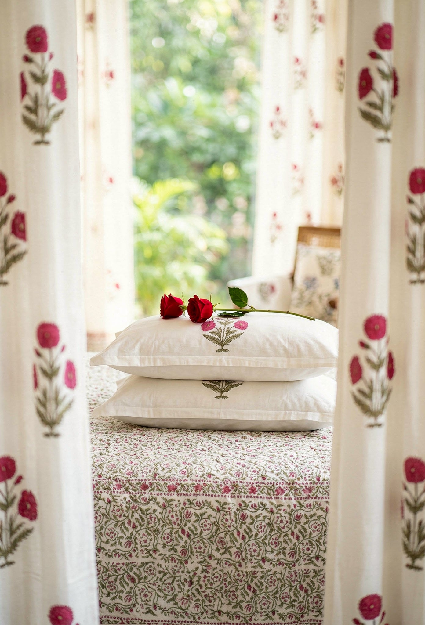 Ruby Cluster — Hand-Block Cotton Curtain Pair — photo 3