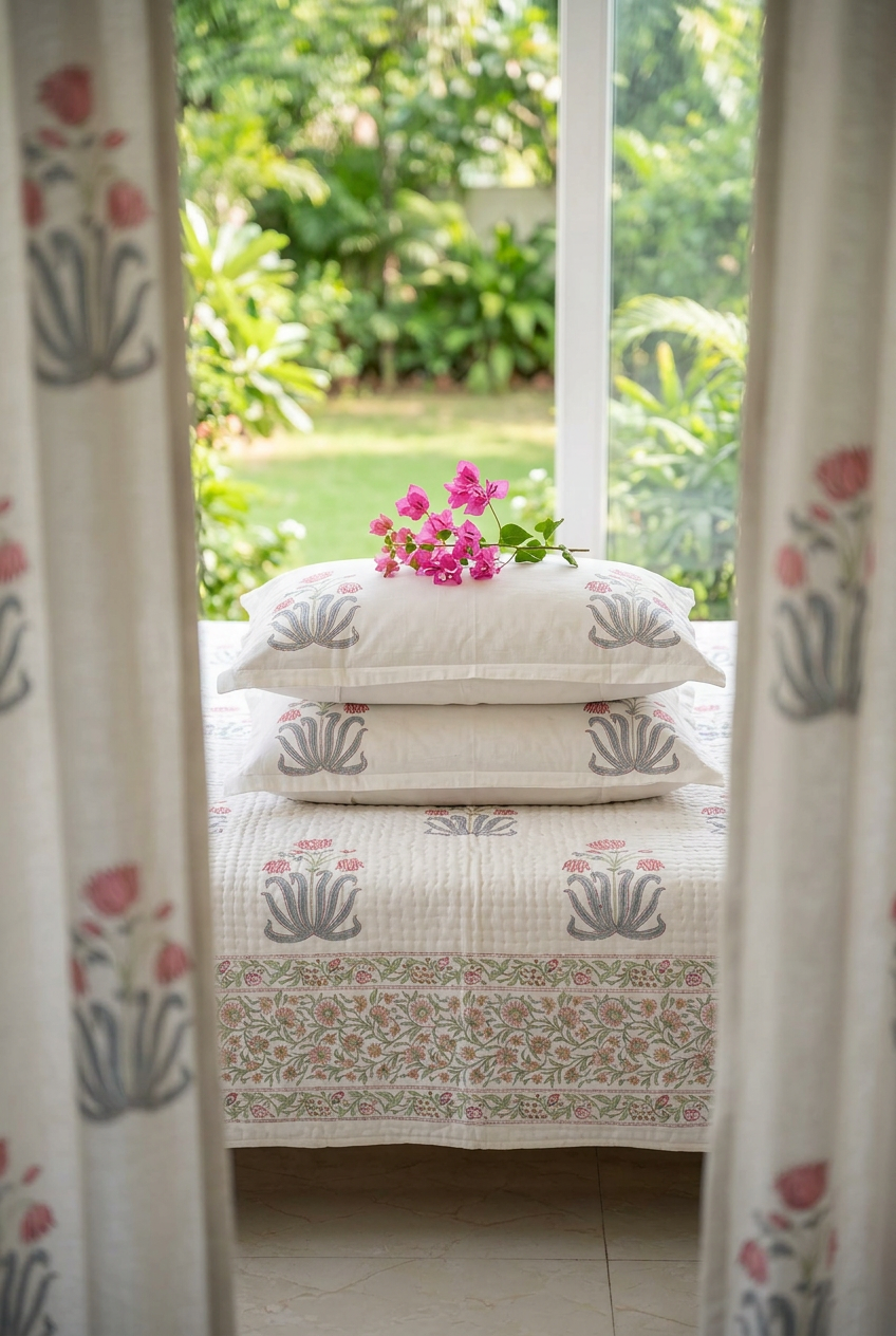 Cypress Spray — Hand-Block Cotton Curtain Pair — photo 3