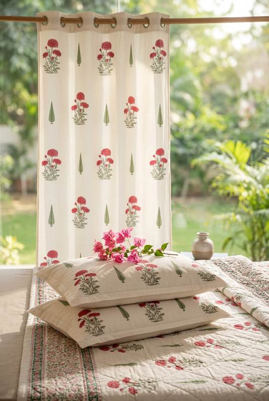 Carnation Arches — Hand-Block Cotton Curtain Pair — photo 3
