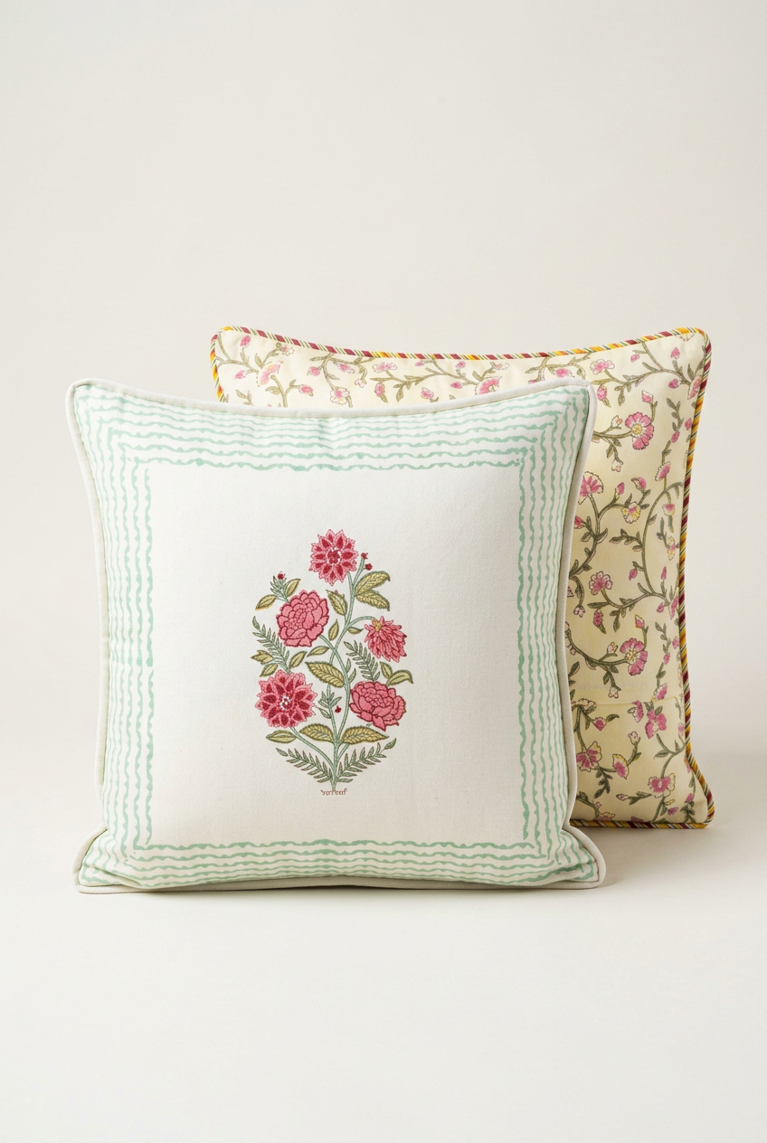 Peony Charm — Hand-Block Cotton Cushion Cover — photo 4