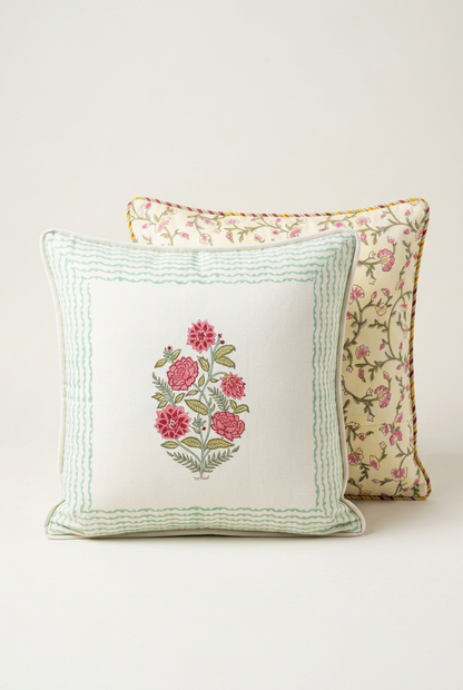 Peony Charm — Hand-Block Cotton Cushion Cover — photo 4