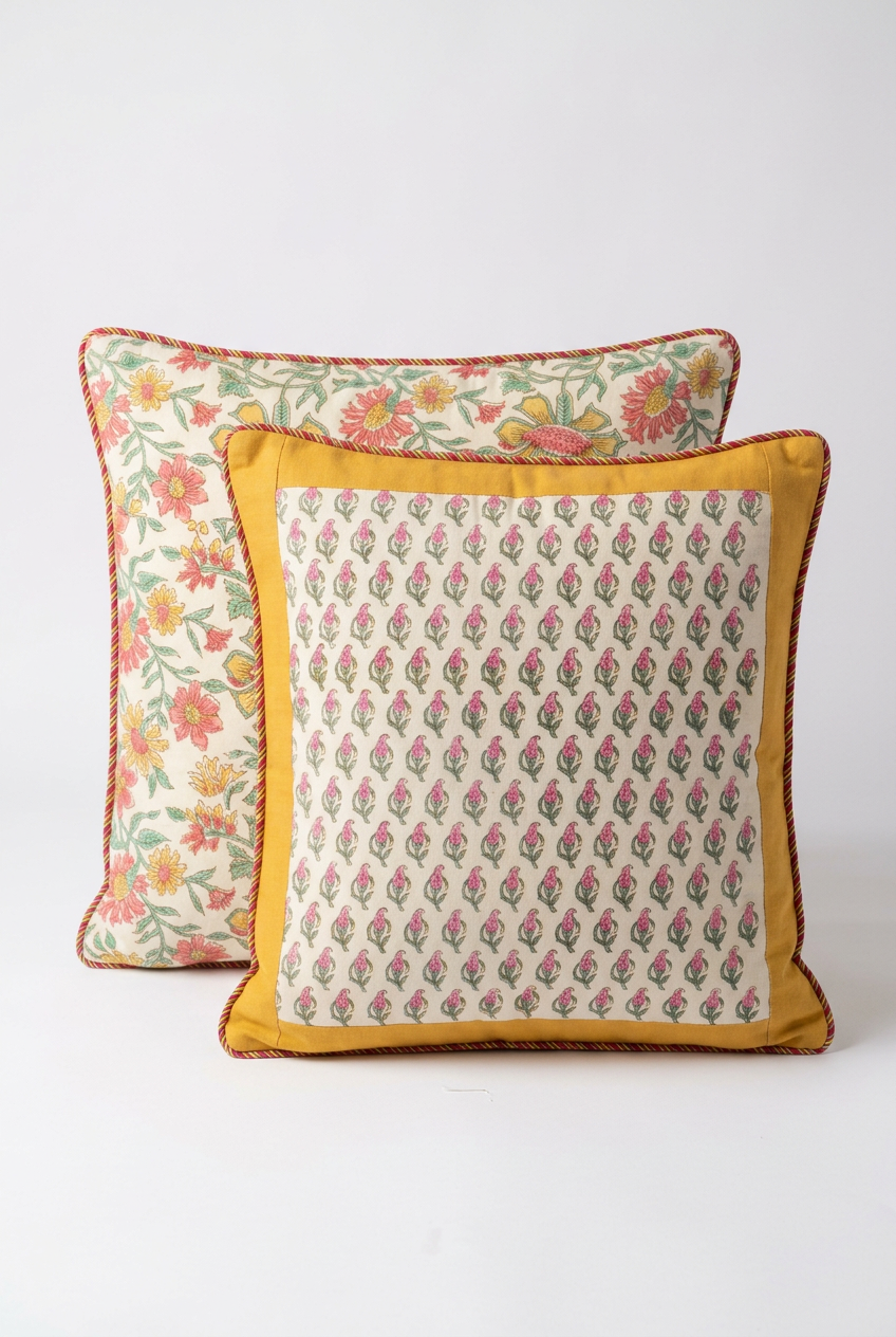 Pink Booti — Hand-Block Cotton Cushion Cover — photo 3