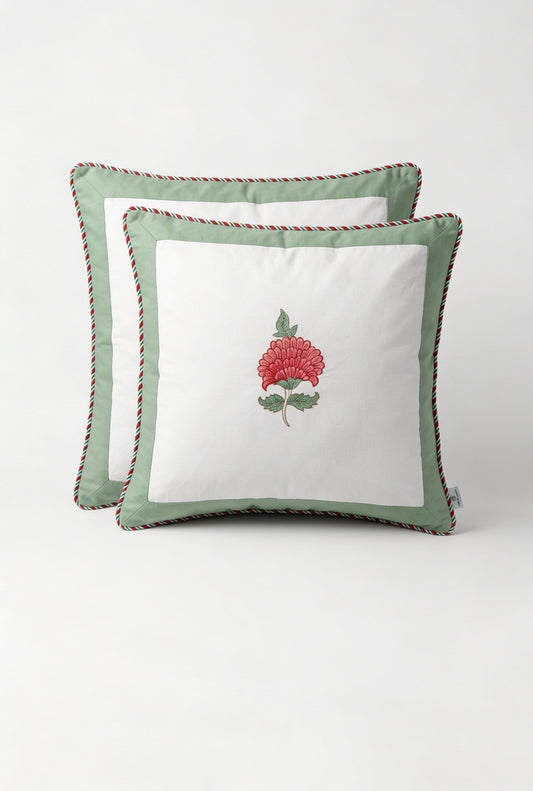 Carnation Charm — Hand-Block Cotton Cushion Cover — photo 2