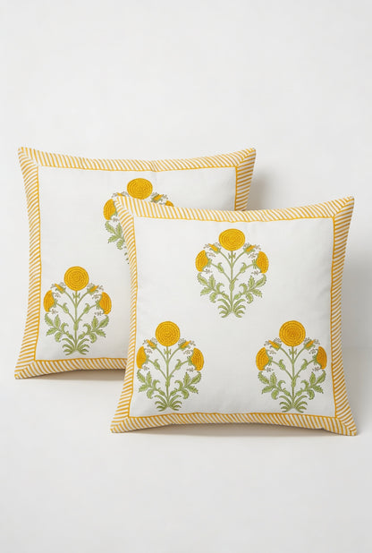 Marigold Trio — Hand-Block Cotton Cushion Cover — photo 2