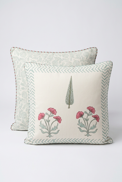 Carnation Cypress — Hand-Block Cotton Cushion Cover — photo 3