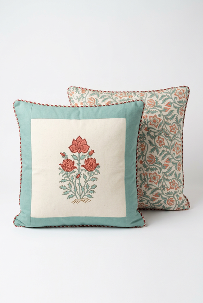 Coral Vine — Hand-Block Cotton Cushion Cover — photo 4