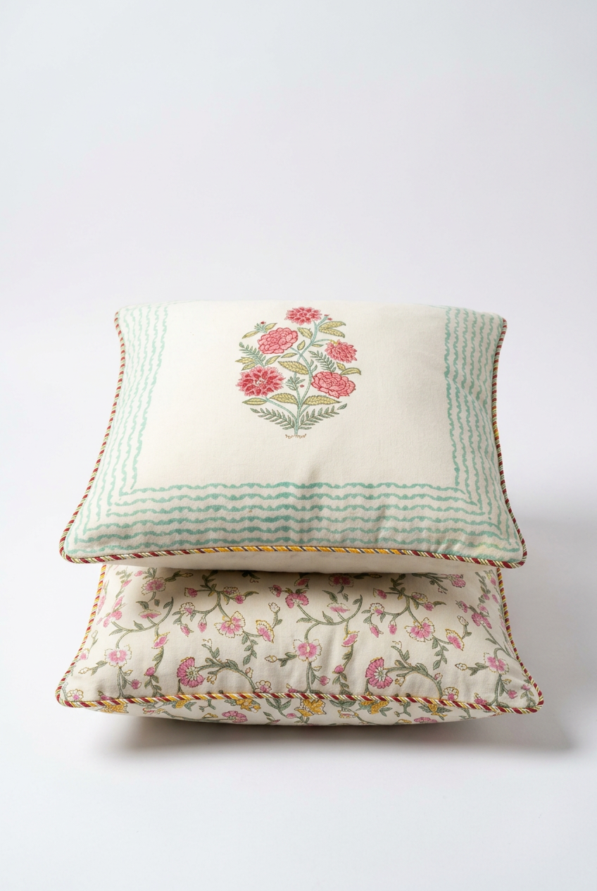 Peony Charm — Hand-Block Cotton Cushion Cover — photo 5