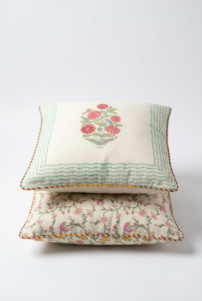 Peony Charm — Hand-Block Cotton Cushion Cover — photo 5