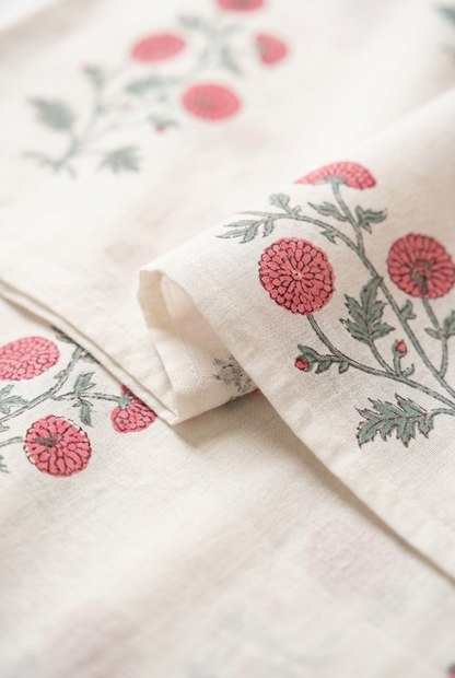 Coral Spray — Hand-Block Cotton Curtain Pair — photo 4