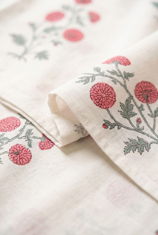 Coral Spray — Hand-Block Cotton Curtain Pair — photo 4