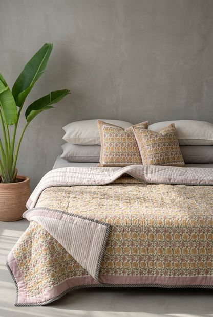 Marigold Vine — Reversible Hand-Block Cotton Quilt — photo 2