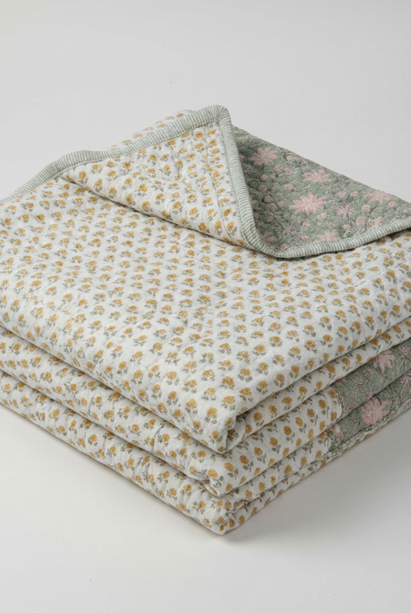 Mustard Booti — Reversible Hand-Block Cotton Quilt — photo 1