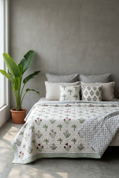 Palm Arches — Reversible Hand-Block Cotton Quilt — photo 2