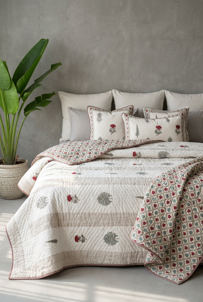 Ruby Rose — Reversible Hand-Block Cotton Quilt — photo 2
