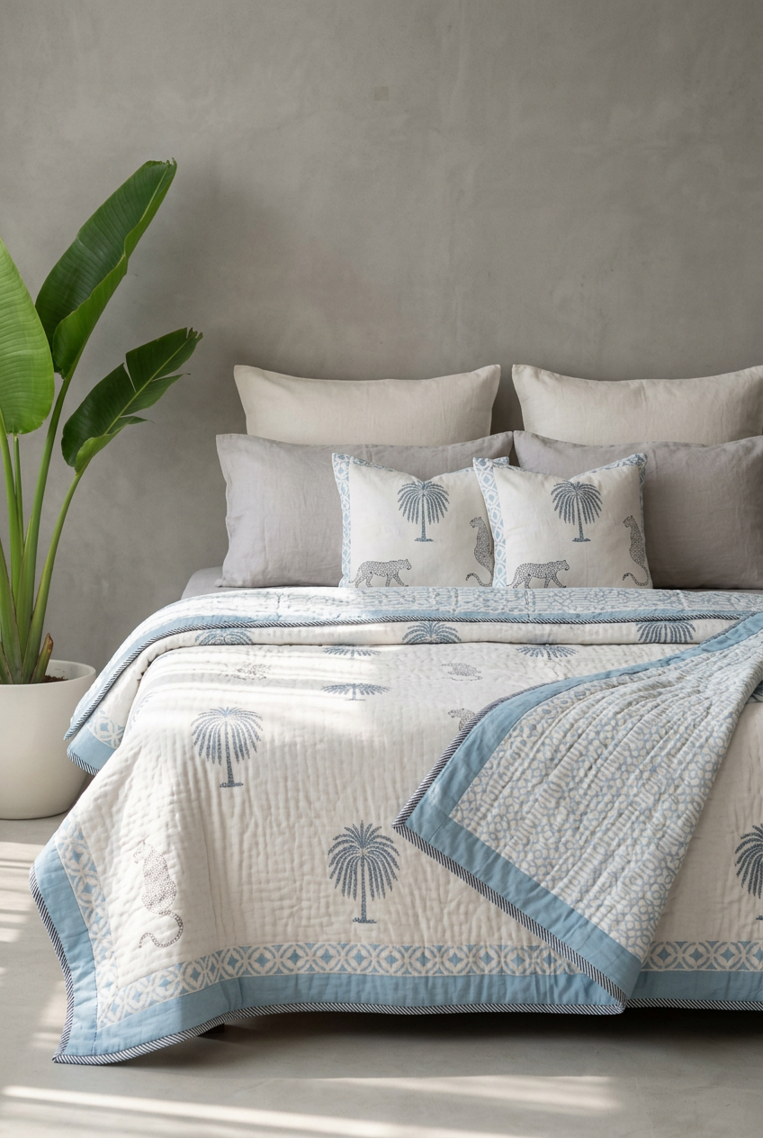 Safari Palm — Reversible Hand-Block Cotton Quilt — photo 2