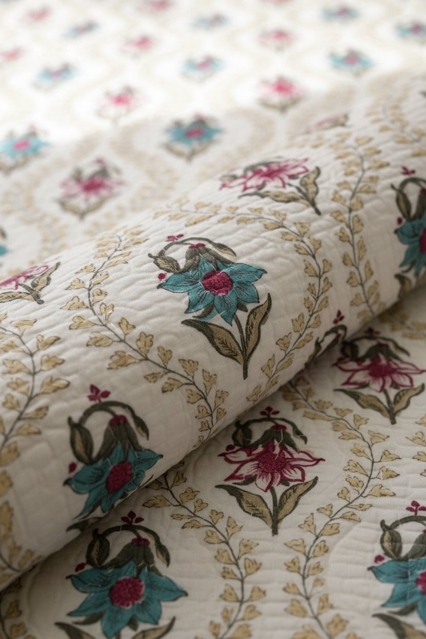 Teal Bouquet — Reversible Quilted Bed Cover Set — photo 1