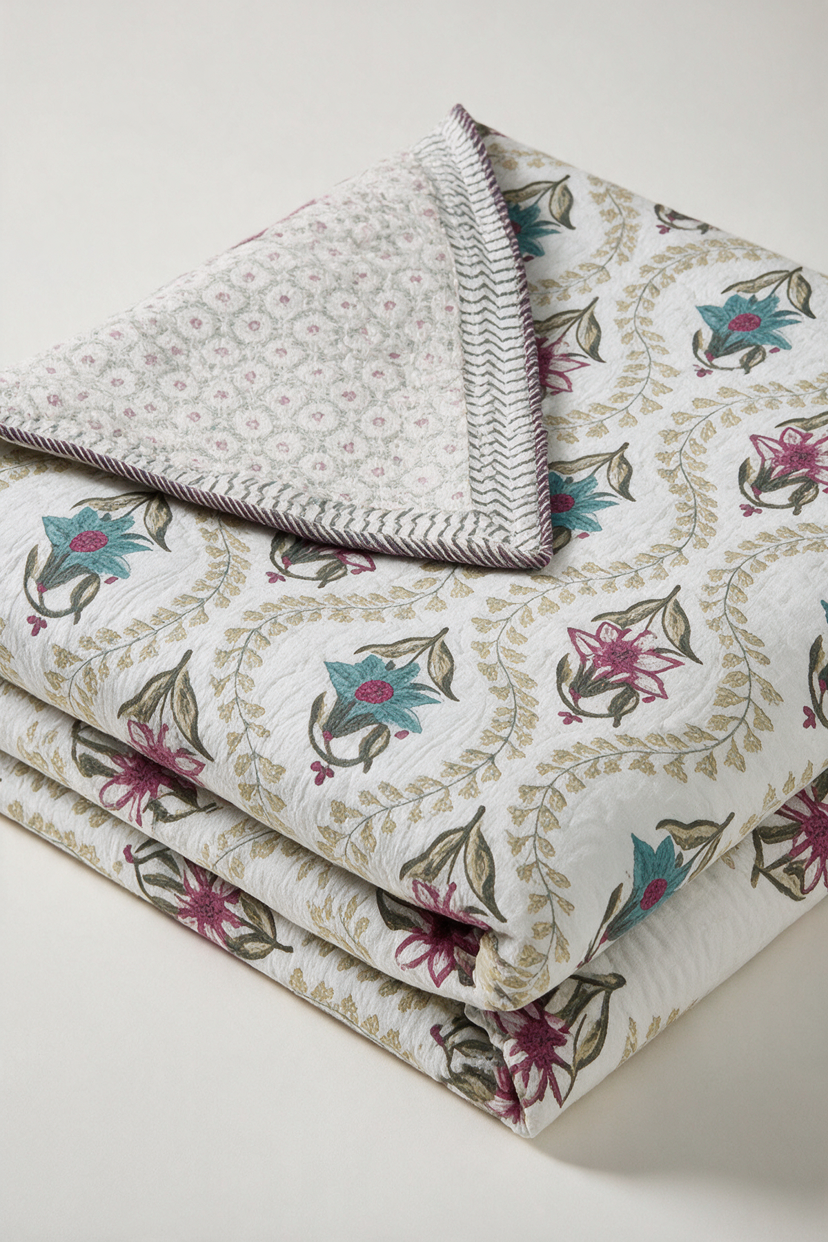 Teal Bouquet — Reversible Quilted Bed Cover Set — photo 2