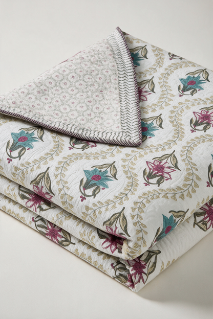 Teal Bouquet — Reversible Quilted Bed Cover Set — photo 2