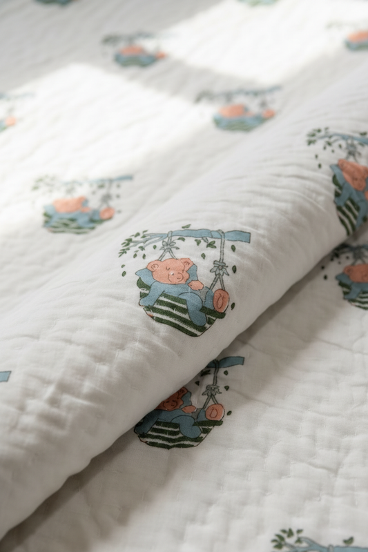 Teddy Swing — Hand-Block Cotton Baby Quilt — photo 3