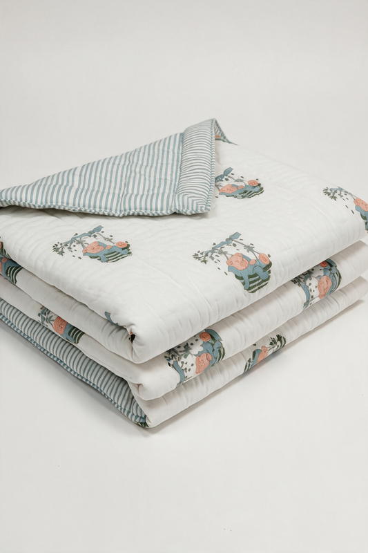 Teddy Swing — Hand-Block Cotton Baby Quilt — photo 1