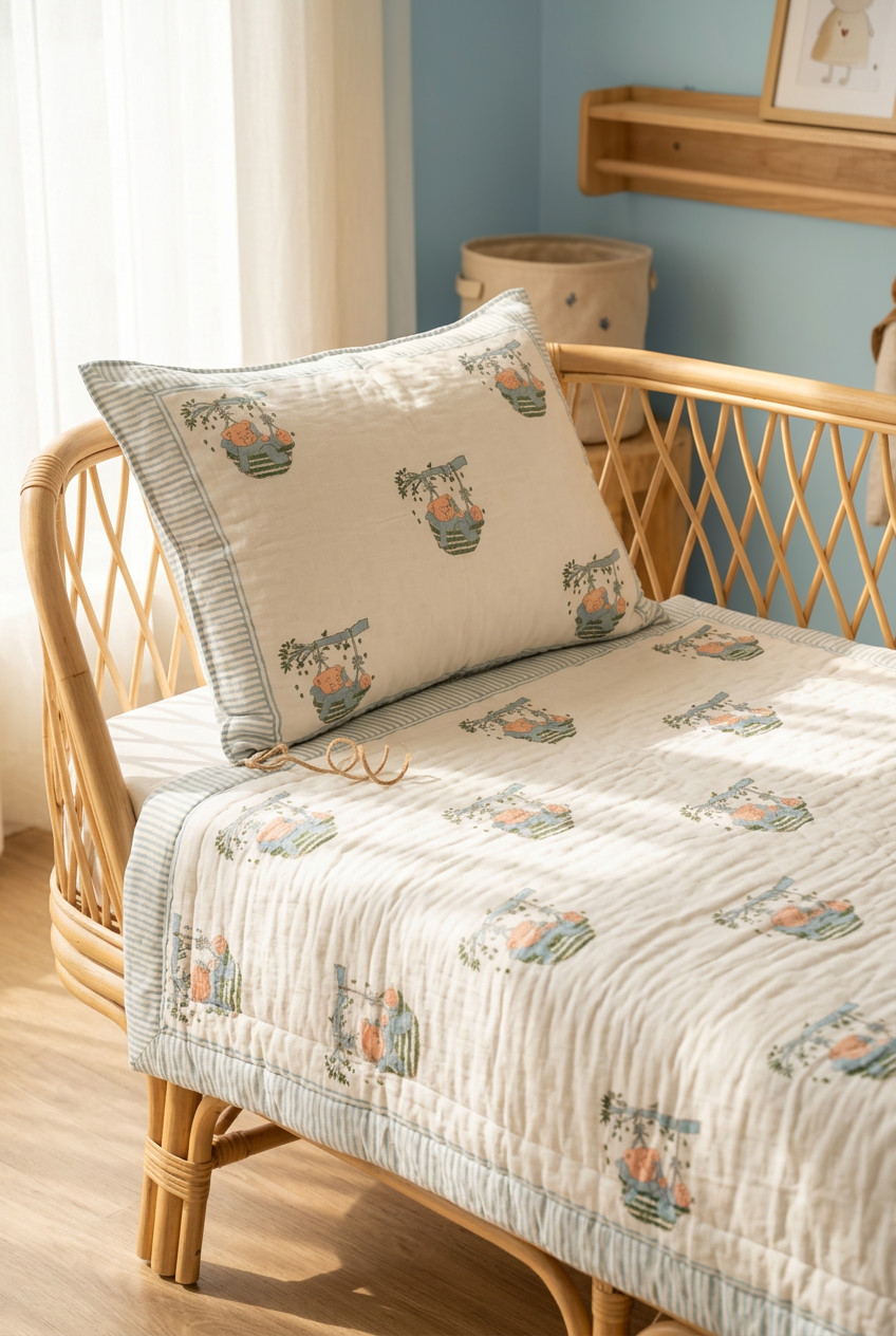 Teddy Swing — Hand-Block Cotton Baby Quilt — photo 2