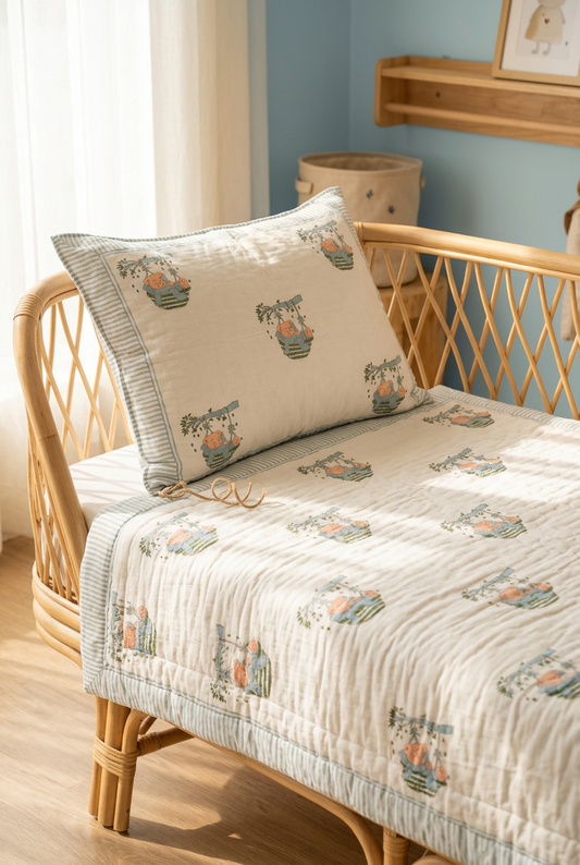 Teddy Swing — Hand-Block Cotton Baby Quilt — photo 2