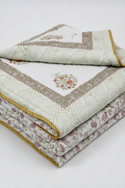 Tulip Bouquet — Reversible Hand-Block Cotton Quilt — photo 1