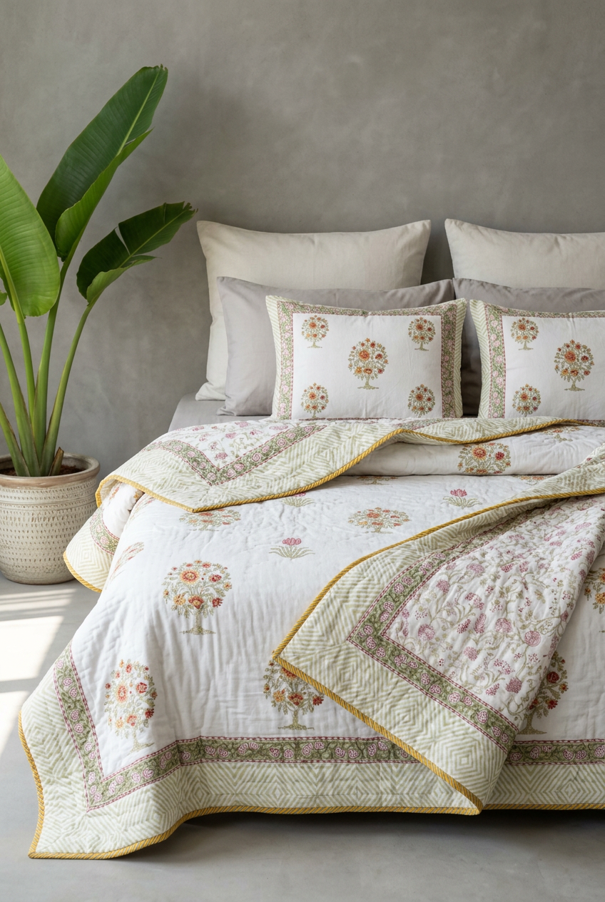 Tulip Bouquet — Reversible Hand-Block Cotton Quilt — photo 2